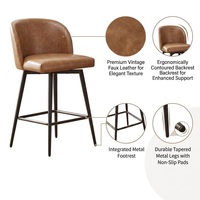Tabouret de bar à pieds coniques, patins antidérapants, dossier profilé vintage, repose-pieds carré, hauteur fixe pour cuisine, bar, comptoir, salon