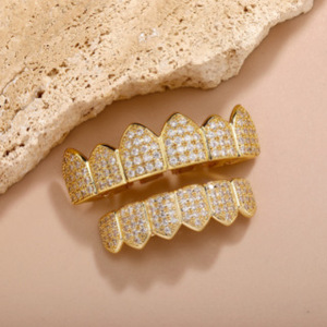Full Diamond Plated Real <strong>Gold</strong> Zircon Geometric Braces Hot Halloween Explosions Vampire Fangs Hip Hop Wholesale - Product Image 4