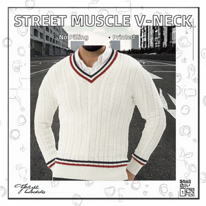 Pull tricoté anti-boulochage à col en V et manches longues, coupe ajustée, pour homme, collection automne/hiver, style urbain - Product Image 2