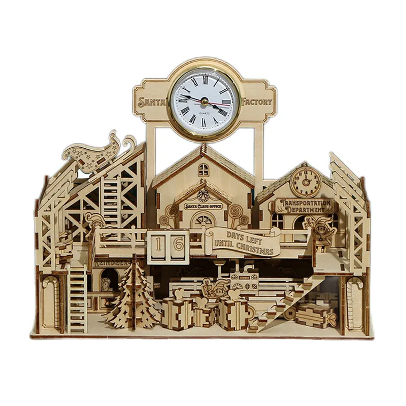 Christmas Decor Ornaments Santa Claus Factory Model DIY Assembly Kids Toys Laser Cutting Wood Crafts 3D Wooden Jigsaw Puzzle