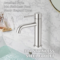 Robinet de lavabo en acier inoxydable, robinet de salle de bain à poignée unique, robinet d'eau froide