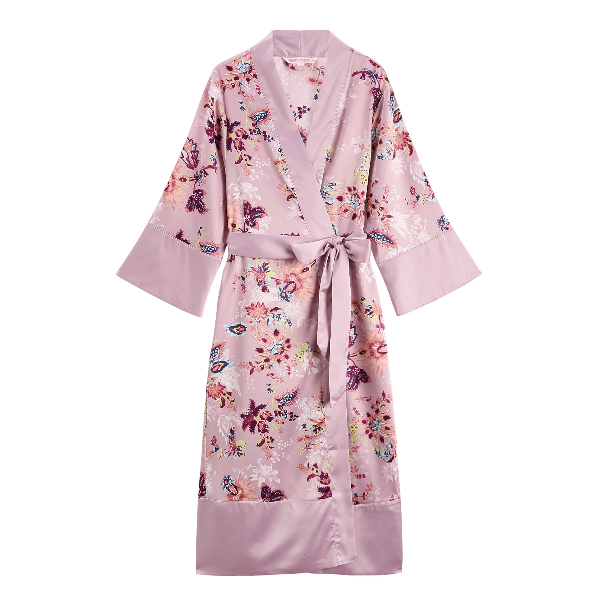 High Quality Custom Women's Long Floral Print 100%Polyester Kimono Women Sleeping Long Sleeves Silk Robe