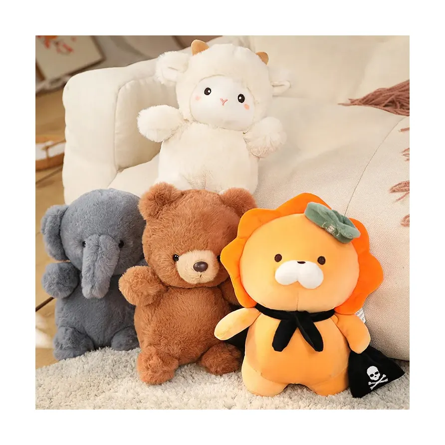 전체 판매 귀여운 동물 사자/코끼리/테디 베어/양 플러시 장난감 부드러운 박제 Kawaii 숲 동물 장난감 Plushie 베개