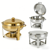 Set Pemanas Makanan Buffet Hotel Golden Key, Wadah Sajian Stainless Steel Emas Perak