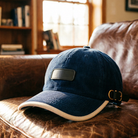 Casquette de baseball personnalisée en velours côtelé avec patch en cuir et visière en corde, style vintage premium, unisexe, vente en gros, avec sangle à boucle