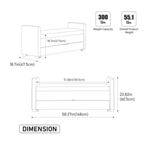 Banc de rangement moderne et durable, rembourré, double espace de rangement, en tissu moelleux, repose-pieds de chambre, accoudoirs roulés, beige, facile à assembler - Product Image 6