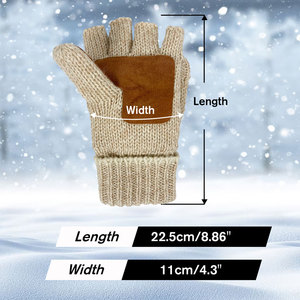 Private Label Winter Knitted <strong>Fingerless</strong> <strong>Gloves</strong> Thermal Insulation Warm Convertible <strong>Mittens</strong> Flap <strong>Cover</strong> <strong>Gloves</strong> <strong>with</strong> leather - Product Image 6