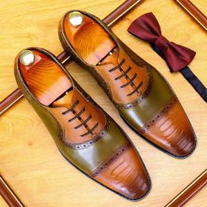 Chaussures Oxford pour homme de luxe haut de gamme, en cuir italien artisanal, multicolores, à bout carré, pour mariage et affaires, automne - Product Image 1