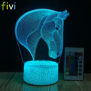 Оптовые продажи ночник детские форма-Светодиодные ночные светильники, 3D иллюзионные светильники в форме головы лошади, 7 цветов, меняющая цвет, детская спальня, лампа для сна