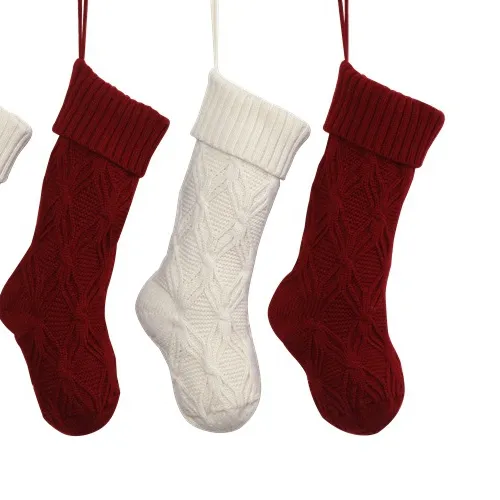 Calcetines de punto para Navidad, calcetín decorativo para regalo de Santa, venta al por mayor, Cable de ganchillo