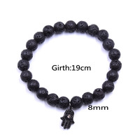 Bracelet pour hommes Pierre de lave CZ Pave Hand Charm Bracelet élastique perlé pour hommes