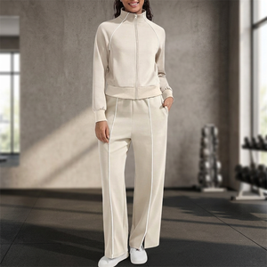 <b>Women's</b> 2-Piece Winter Casual Printed Zip-Up <b>Sweat</b> Suit Lounge Set Solid Eco-Friendly Windproof Wide Leg <b>Pants</b> Striped - Product Image 2