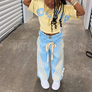 Kledingset voor jongens met eigen logo, katoenen borduurwerk, vintage acid wash sweatpants en t-shirt, trainingspak voor kinderen - Product Image 2