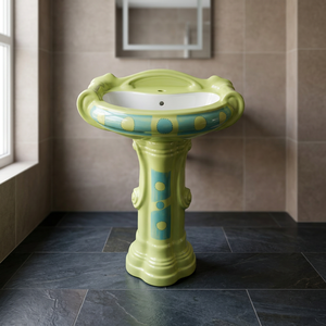 Big Size Square Ceramic Bathroom Sink One Piece Art Pedestal Wash Basin With <b>Smart</b> <b>Mirror</b> And Cabinet pedestal wash basin - Product Image 4