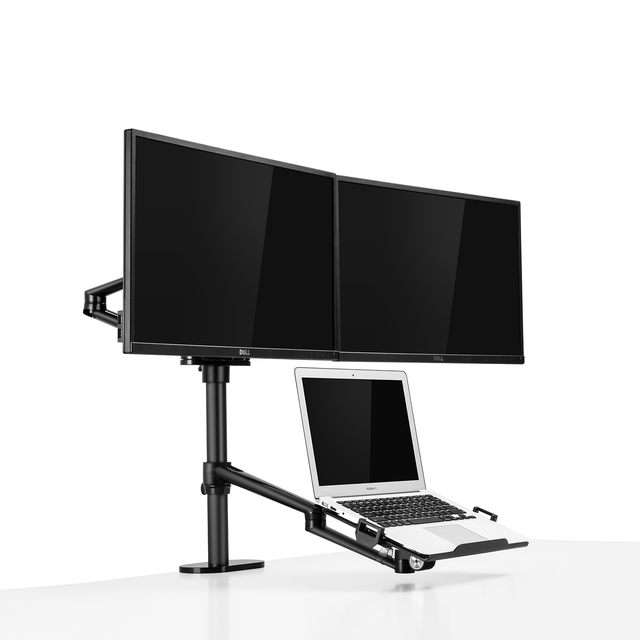 IKATAK 3 in 1Aluminum Adjustable Triple Computer Stand Laptop and Monitor Mount