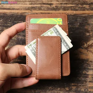 Custom Men's Wallet Money Clip Front Pocket Wallet Real Leather Rfid Blocking Strong Magnet Thin Wallet Real Leather Money Clip