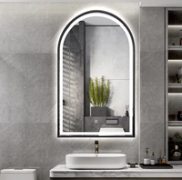 Miroir de salle de bain LED à arche anti-buée avec cadre en aluminium noir, éclairage avant et arrière, à intensité réglable