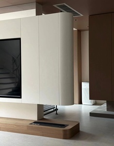 <span class=keywords><strong>Meuble</strong></span> <span class=keywords><strong>mural</strong></span> <span class=keywords><strong>TV</strong></span> flottant blanc, avec rangement dissimulé et base en bois, appareils intégrés, peut servir de cloison - Product Image 3