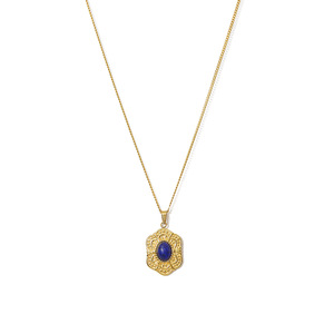 Collier pendentif en pierre naturelle bleu marine avec chaîne de verrouillage gravée vintage clavicule plaqué or 18 carats style de <span class=keywords><strong>cour</strong></span> tendance - Product Image 5