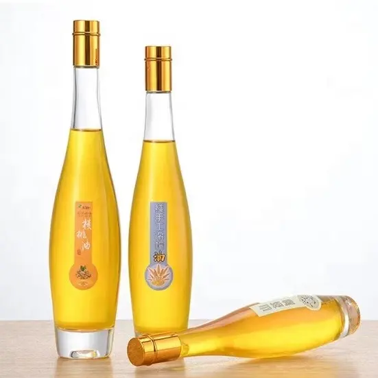 Phantasie klare runde Küche Glas Olivenöl Flasche kleine Glasflaschen für Öle mit goldenen Deckeln