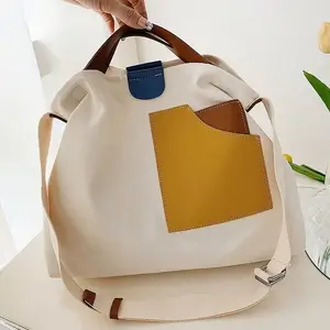 Wholesale Big Capacity Contrast Color Canvas Shopper Tote Shoulder Bags Casual Messenger Bag For Women