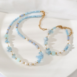 <span class=keywords><strong>Bracelet</strong></span> en perles d'eau douce baroques aigue-marine, réglable, perles irrégulières, pour meilleures amies, étudiantes, femmes, filles, cadeau - Product Image 1