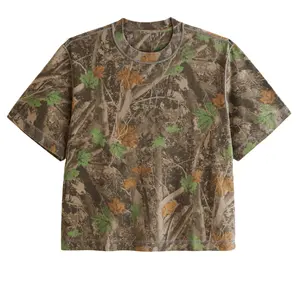 2024 New Palm Jungle Forest Real Tree Print Men's Heavyweight Cotton Graphic T-shirt Men's Crew Collar Box Fitted T-shirt