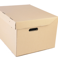 Boîte d'emballage en carton ondulé Kraft avec poignées intégrées, couvercle à fermeture sécurisée, stockage en entrepôt