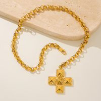 MYNECK Collier Croix Épaisse Exclusif Vintage Automne en Acier Inoxydable Plaqué Or PVD 18 carats Série Hippie Chunky