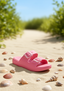 Sandali Eva a Doppia Fascia Comodi Unisex 26 Estivi Open Toe Rosa Chiaro con Fibbia Solida - Product Image 2