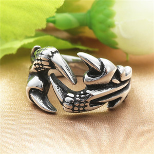 Dragon Claw <b>Ring</b> Men's Stainless Steel Retro Silver <b>Open</b> Design Punk Style Jewelry Gift - Product Image 2