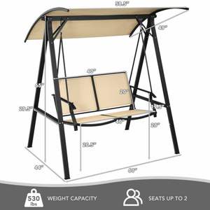 DB 2-Person <b>Patio</b> Swing Chair with Weather Resistant Glider and Adjustable <b>Metal</b> Canopy for Outdoor and Living Room Use - Product Image 4