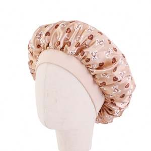 Vente en gros de bonnet imprimé à motifs accessoires pour cheveux bonnet de nuit mignon taille enfant bonnet de nuit coloré bonnet en satin à large bande pour enfants - Product Image 2