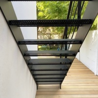 Escalier flottant en métal à monopoutre, structure en acier droite, durable, pour extérieur, style américain et canadien