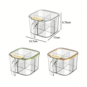 4 Pack 4 in 1 Divided Transparent Plastic Spice Dispenser Salt and Pepper Sugar <b>Herbs</b> Seasoning Container Spice <b>Box</b> Set - Product Image 3