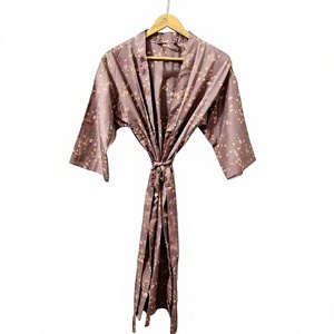 Robe en soie à imprimé floral, à nouer, manches trois quarts, col châle, veste kimono pour femme, printemps - Product Image 1