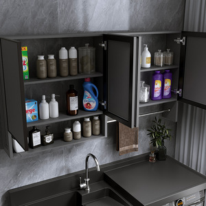 Wan Yusen Wall Mounted Storage <b>Cabinet</b> <b>Grey</b> Powder Coated Punch Free Bathroom Kitchen Use - Product Image 3