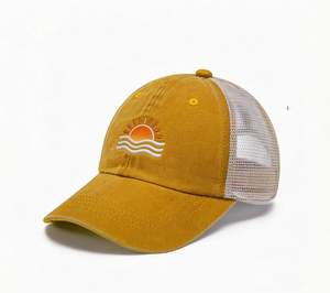 หมวกเบสบอลทรงโค้งแบบไม่รัดศีรษะสำหรับขายส่ง หมวกกีฬาแบบยูนิเซ็กซ์สไตล์วินเทจ ปักโลโก้ได้ตามต้องการ ผ้าฝ้ายฟอกสี หมวกทรงแด๊ด - Product Image 1