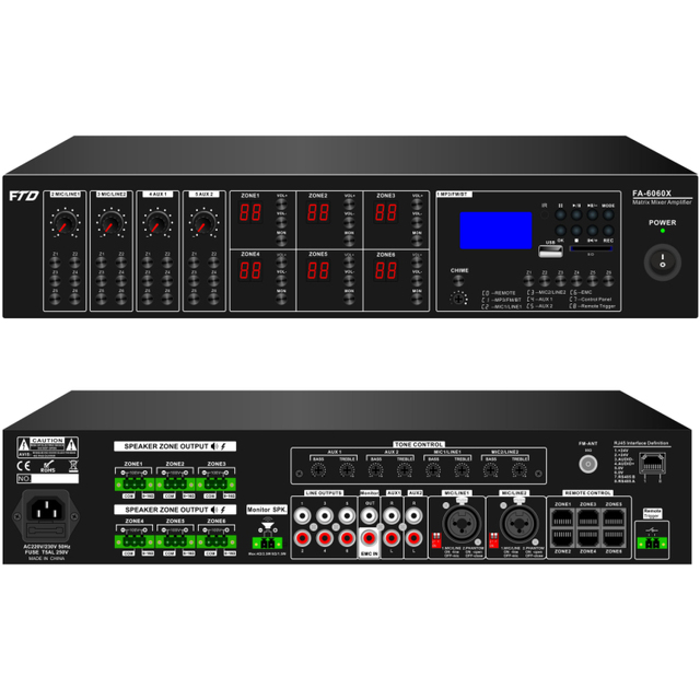 Hot Sale 6*60W 6 Channel pa System Complete pa Power Amplifier matrix Mixer Amplifier