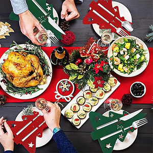 Hot Selling Christmas Cutlery Set Felt Table Decoration Christmas <b>Tree</b> Ornament Snowflake Utensil Holder Coaster Bulk - Product Image 5