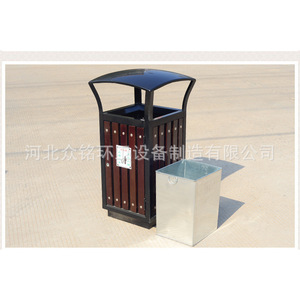 Contenedor de Basura Rectangular de Acero y Madera para Exteriores con Tapa, L49 x P49 x A90cm - Product Image 2