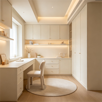 Armoire-penderie moderne en contreplaqué sans poignée, sans formaldéhyde, blanc crème, avec éclairage LED, pour bureau d'étude, gain de place, pour dressing.
