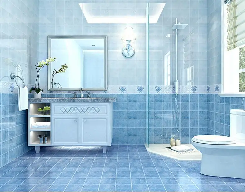 Sky Blue Solid Colors Polished Ceramic Porcelain Wall Tile For Bathroom Toilet