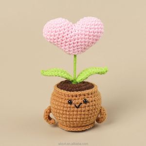 Artificial Positive Flower Plant Handmade Knitted Crochet Heart Flower Pot Plant for Home Decoration - Product Image 3
