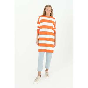 <span class=keywords><strong>Tunique</strong></span> à manches longues rayée <span class=keywords><strong>orange</strong></span> décontractée pour femmes Puane, coupe ample confortable pour tous les jours et pour le bureau - Modèle - Product Image 3