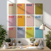 Calendrier imprimé inspiré des plans architecturaux avec détails de dessins techniques et système de référence de grille pour les studios de conception