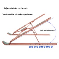 Support pour ordinateur portable pliable, stable, moderne, réglable en hauteur, en alliage d'aluminium durable, rose, dix vitesses, réglage multi-angles, portable