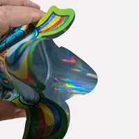 3.5g 7g 14g 28g hologramme imprimé personnalisé anti-odeur ziplock forme spéciale découpée sacs en mylar pour bonbons gommeux
