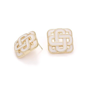 Orecchini quadrati da donna con design a reticolo geometrico vintage, eleganti gioielli alla moda per le orecchie - Product Image 2