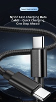 Câbles de charge pour téléphone portable 1M 2M 3M PD 60W en PVC et nylon tressé USB-C vers Type-C 3A Charge rapide Synchronisation des données